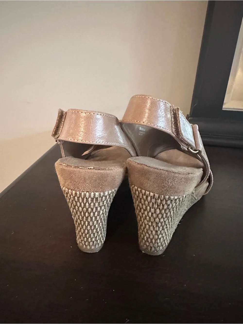 Taupe Crossband Wedge Sandals - Women